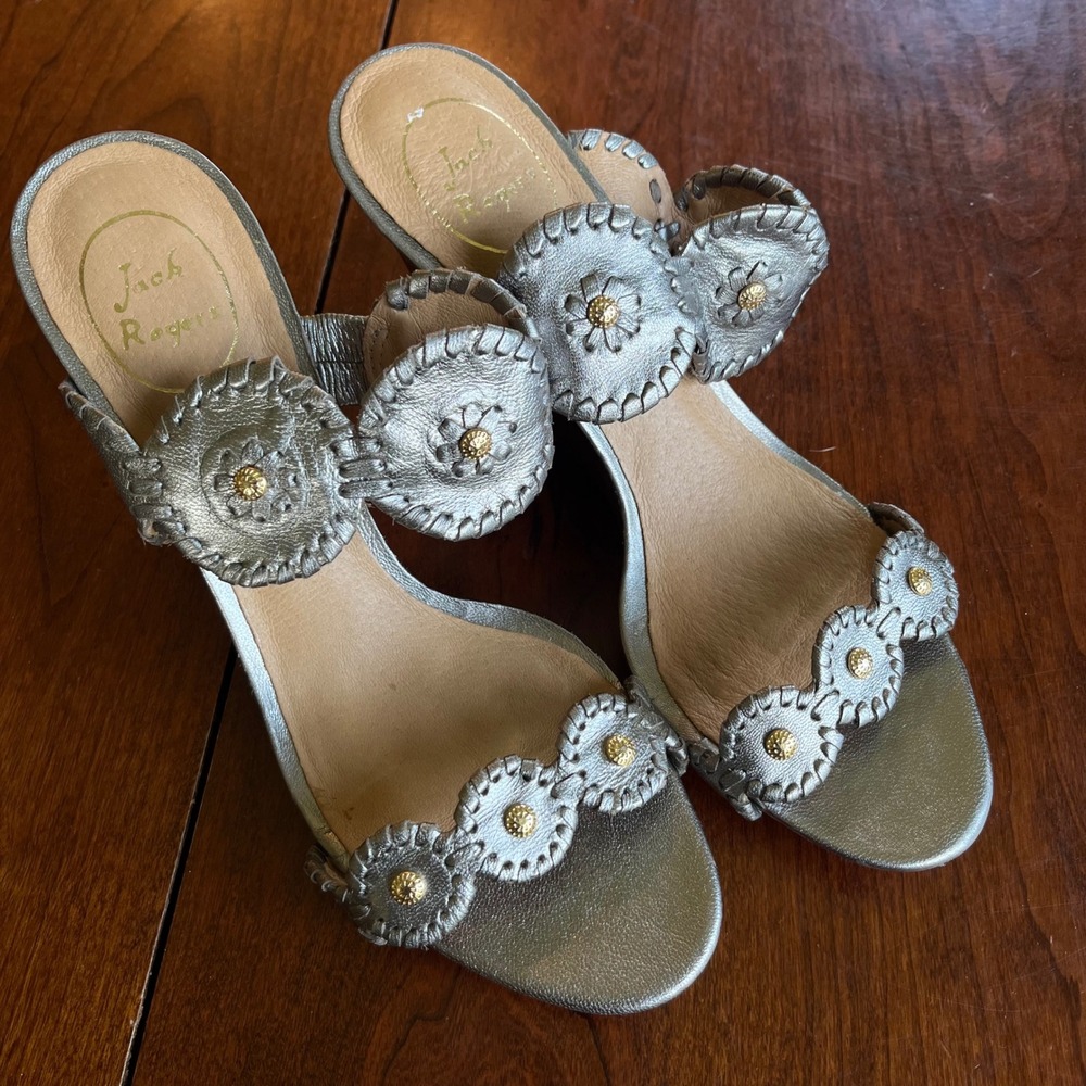 Jack Rogers Women's Metallic‎ Silver Wedge Sandals Size 10M
